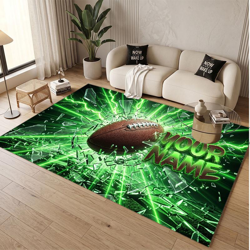 American Football Theme Soft Crystal Velvet Rug Custom Name & Text Print Non Slip Floor Rug for Bedroom Living Room