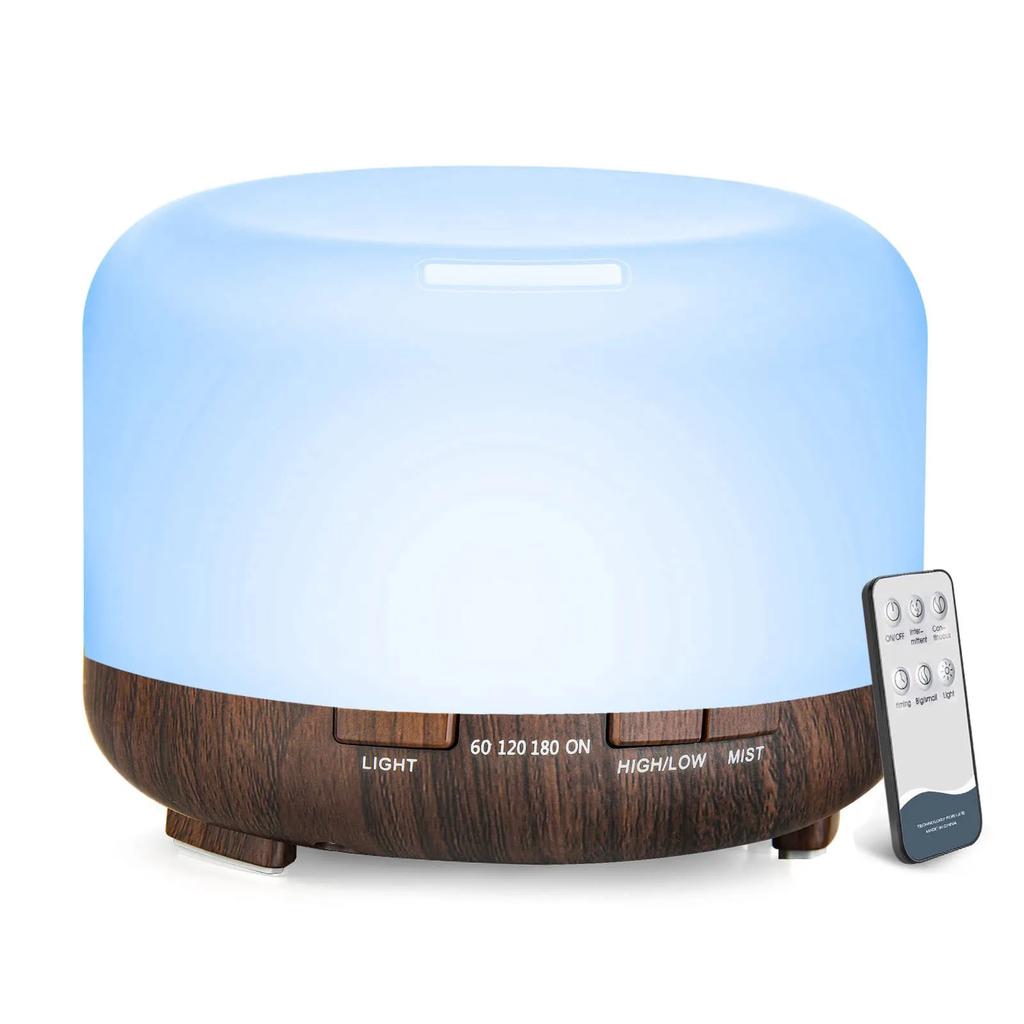 500ML Aroma Diffuser Wood Grain Color, 5V 2A Essential Oil Aromatherapy Diffuser Humidifier with Remote Control for Home Office