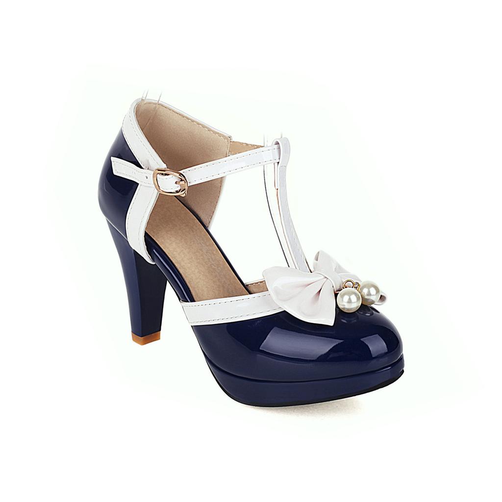 Fashion Spring Shoes Woman Pumps Ankle Strap Bow Wedding Party Shoes Platform Dress Women Shoes High Heels Ladies Shoes Plus Size 32-43