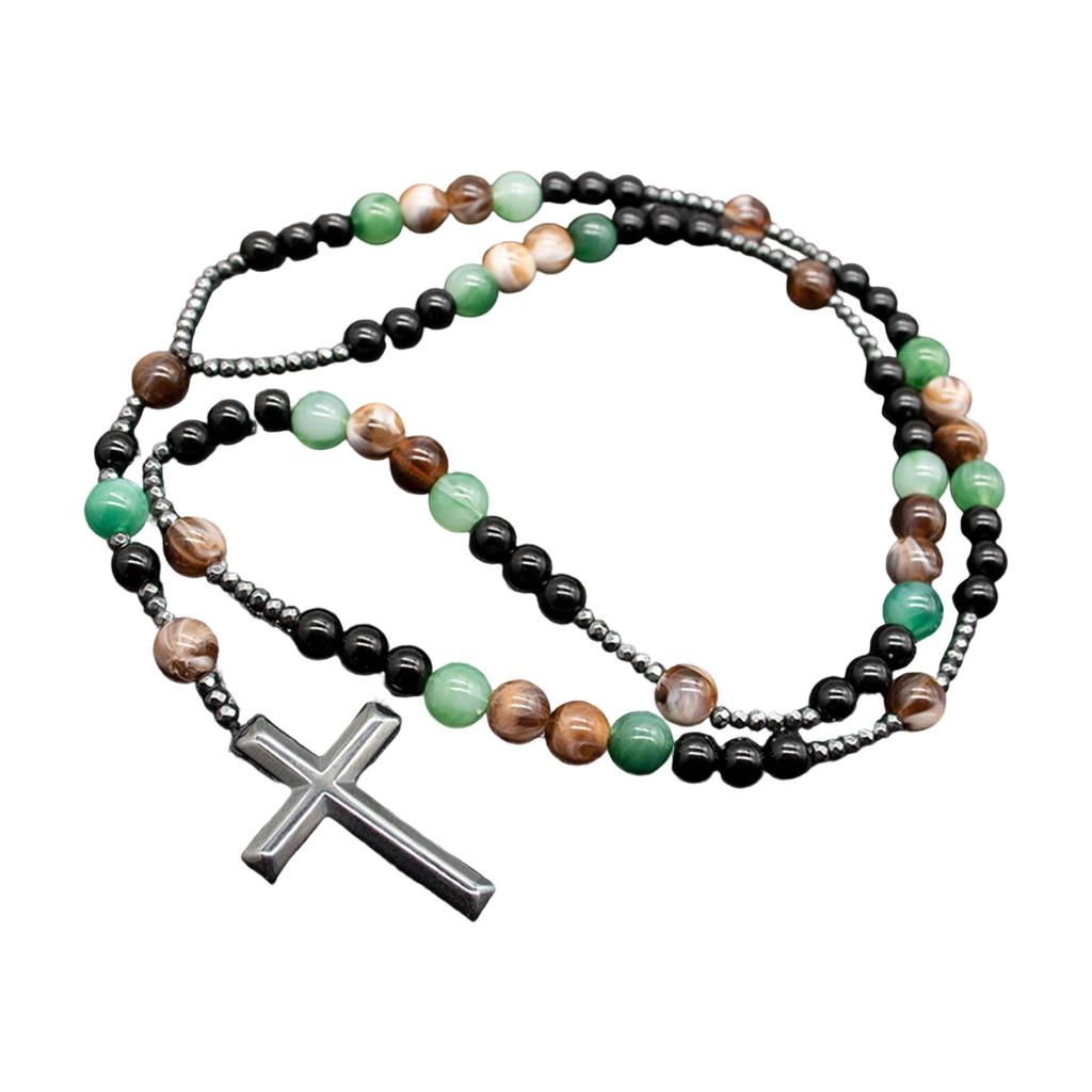 Elegante Collana con Croce di Perline e Pietre Occhio di Tigre Per Uomo Idea Regalo Religioso Collana Spirituale Unisex