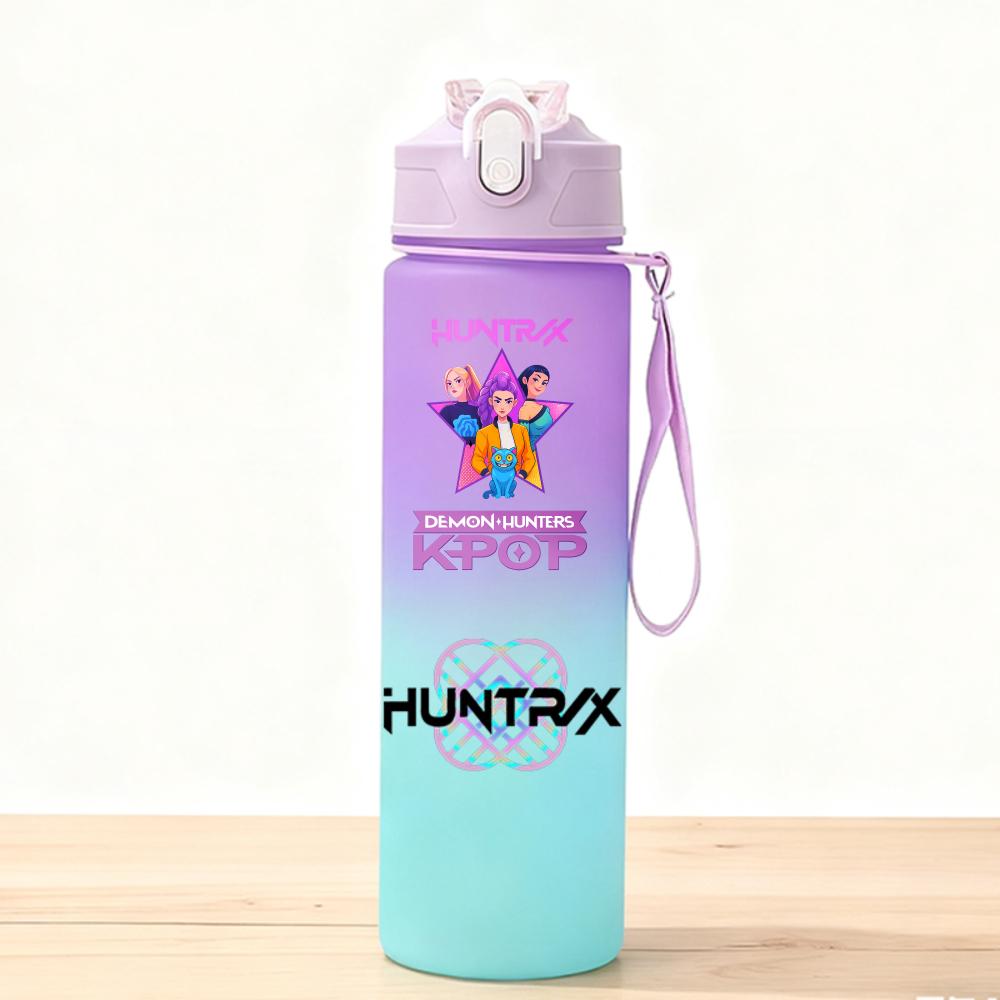 

KPop Demon Hunters Sport Water Bottle Cute Cartoon Anime Plastic Cup Portable Cold Drink Container Kids Children 750ML for Kid Friendly Entertaining