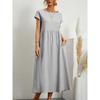 Short-Sleeve Pocket Women's Dress Short Sleeve Loose Pockets round Neck Pleating Dress