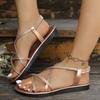 Women's 2026 New Crisscross Strap Rhinestone Flat Sandals Ankle Strap Fashion Casual Summer Shoes