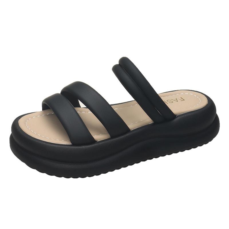 

One shoe and two thick-soled slippers for women to wear 2025 summer Korean version of the new one-word beach sponge cake with cool slippers for women 40 чорний