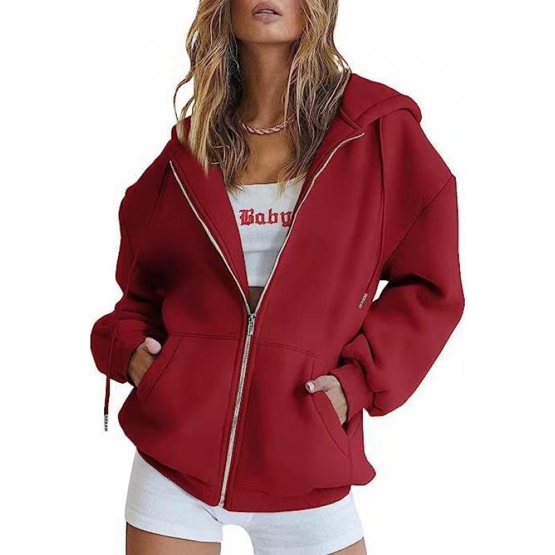 Felpa con zip metallica unisex transfrontaliera - Colore tinta unita, Giacca Autunno/Inverno