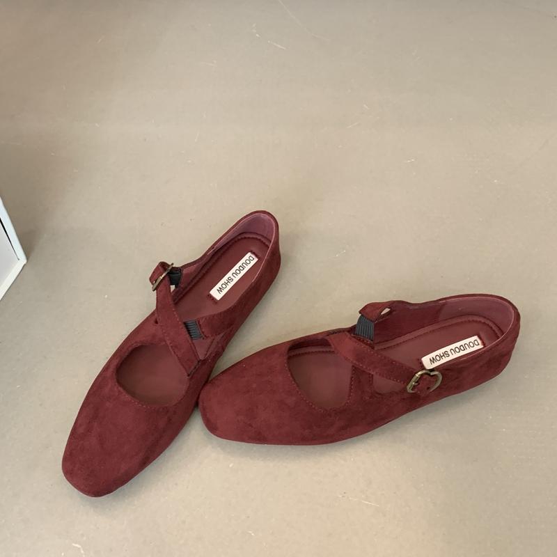Fashion SUOJIALUN 2024 New Brand Women Flat Shoes Fashion Round Toe Ladies Elegant Red Mary Jane Shoes Soft Flat Heel Dress Ballerinas S