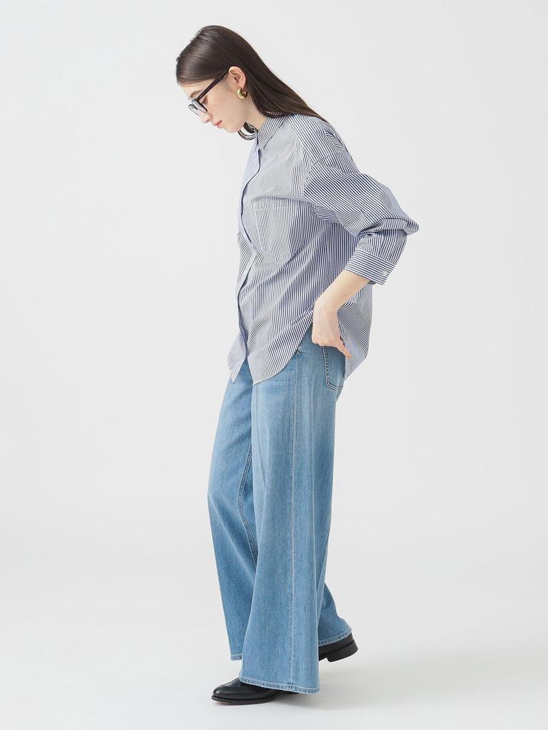 B:MING LIFE STORE by BEAMS Oversized Shirt, Women's, Navy Stripe, One Size