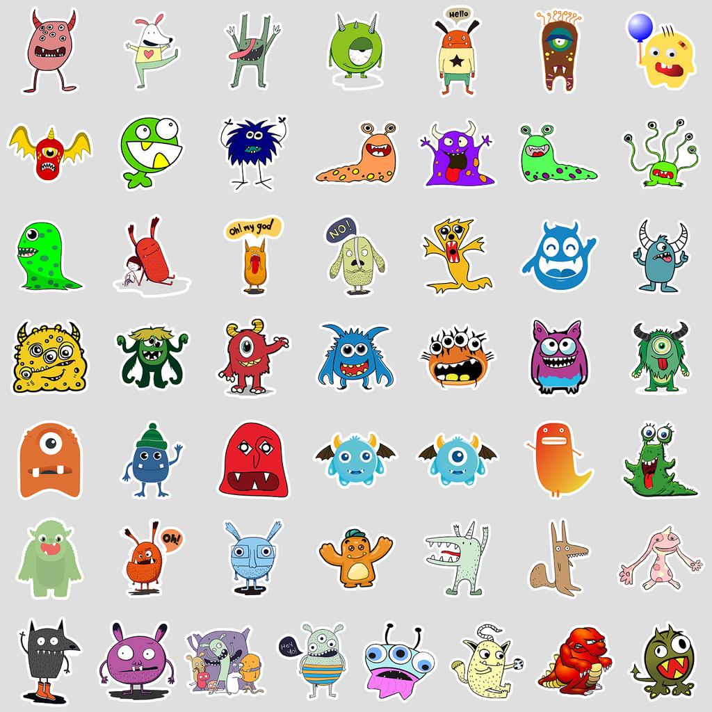 50 Cartoon Cute Little Monster Graffiti Stickers Mobile Phone Computer Waterproof Decorative Stickers Creative Stationery Stickers
