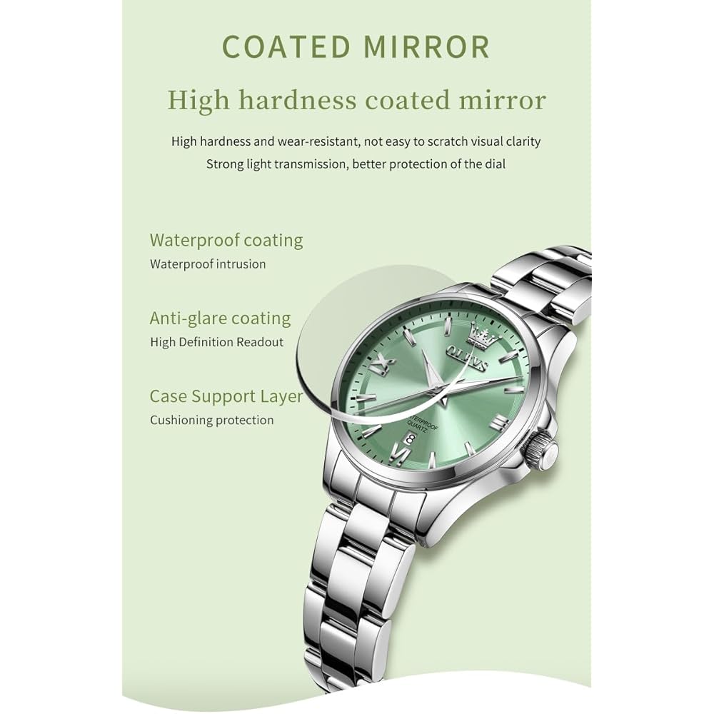 OLEVS Women's Quartz Watch Lightweight Waterproof Stainless Steel Luminous Blue Color