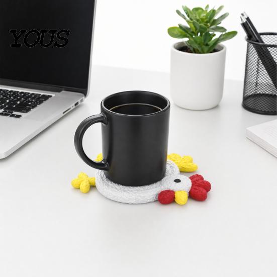 Fun Coffee Cup Coaster Cute Chicken Coaster, 3D Printed Reusable Drink Heat Soft Silicone Insulation Table Protection Mat for Home Office