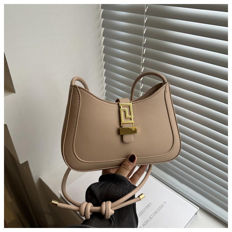 Stylish Large Capacity French Commuter Shoulder Bag With Lock Closure For Women In White Black Pink Khaki Brown