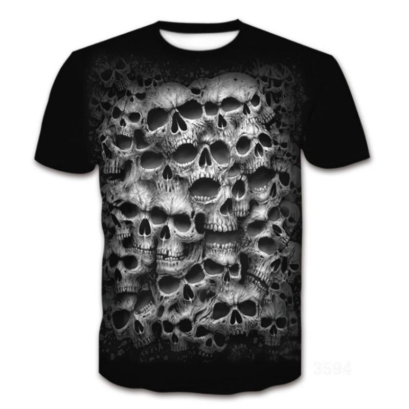 Sommer Totenkopf 3D Gedruckt Punk Dark Series Locker Kurzärmlig Herren T-Shirt