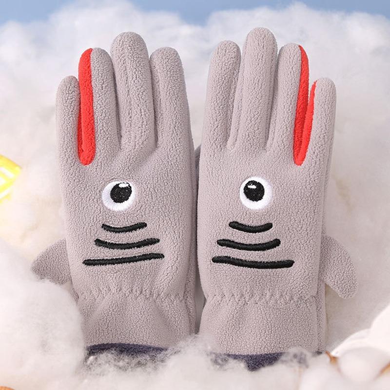 Children's men's and women's velvet autumn and winter Austrian velvet students riding skin-friendly outdoor warm and cold-proof cute cartoon gloves