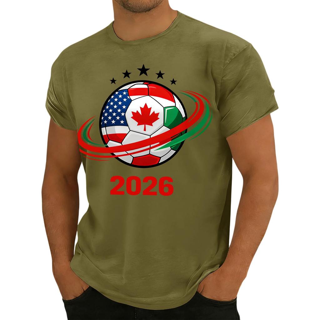 Men’s Short Sleeve Crew Neck TShirt 2026 Soccer Ball Print with Flags Graphic Casual Fit Top