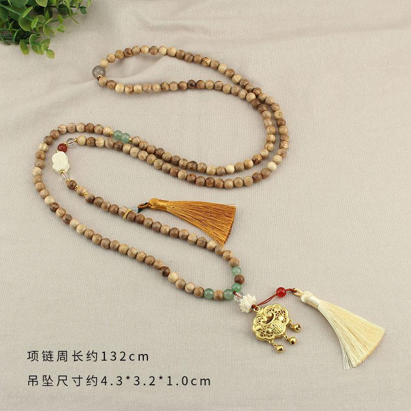 GEMCHIC Women s New Chinese Style Beaded Long Tassel Chain Necklace Ethnic Horse Face Skirt Accessory