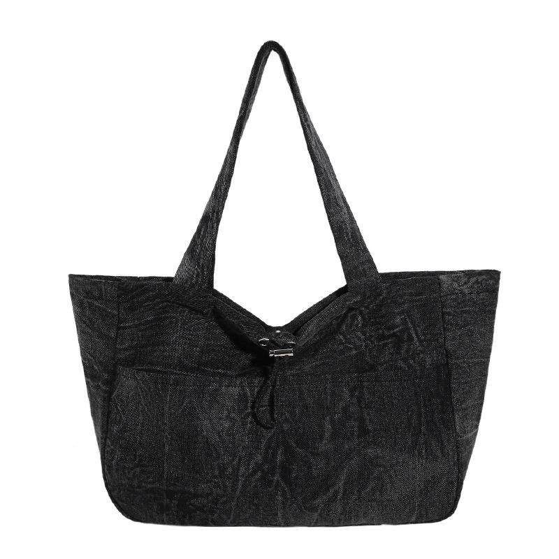 

Винтажная джинсовая сумка-хобо женская повседневная сумка через плечо большой вместимости модная сумка-мешок на кулиске подмышку One size чёрный