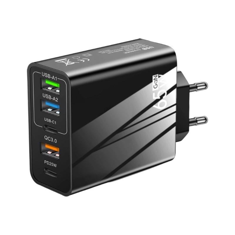 Multifuntional 65W Wall Charging Adapter USB Type C Port Intelligent Power Desktop Charging Station Plastic Texture