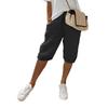 Women Pants Loose Drawstring Elastic Waist Casual Solid Color Pocket Design Knee Length Pants for Daily Wear Sport Beach