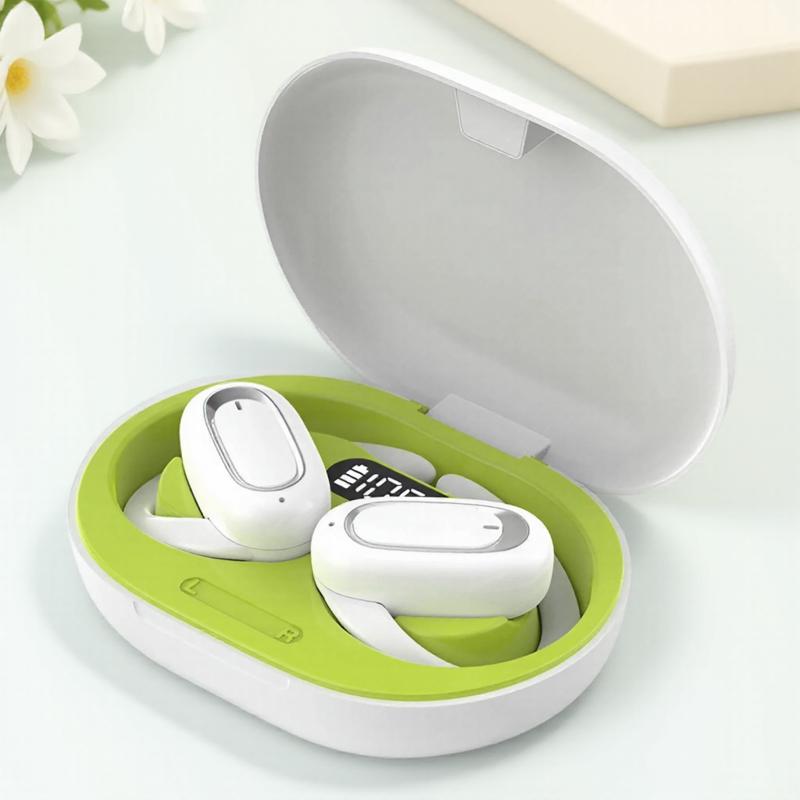 Open Ear Bluetooth 53 Wireless Headphones 3D Bass Sound Battery Display USB Charging IPX5 Waterproof Sports Earbuds