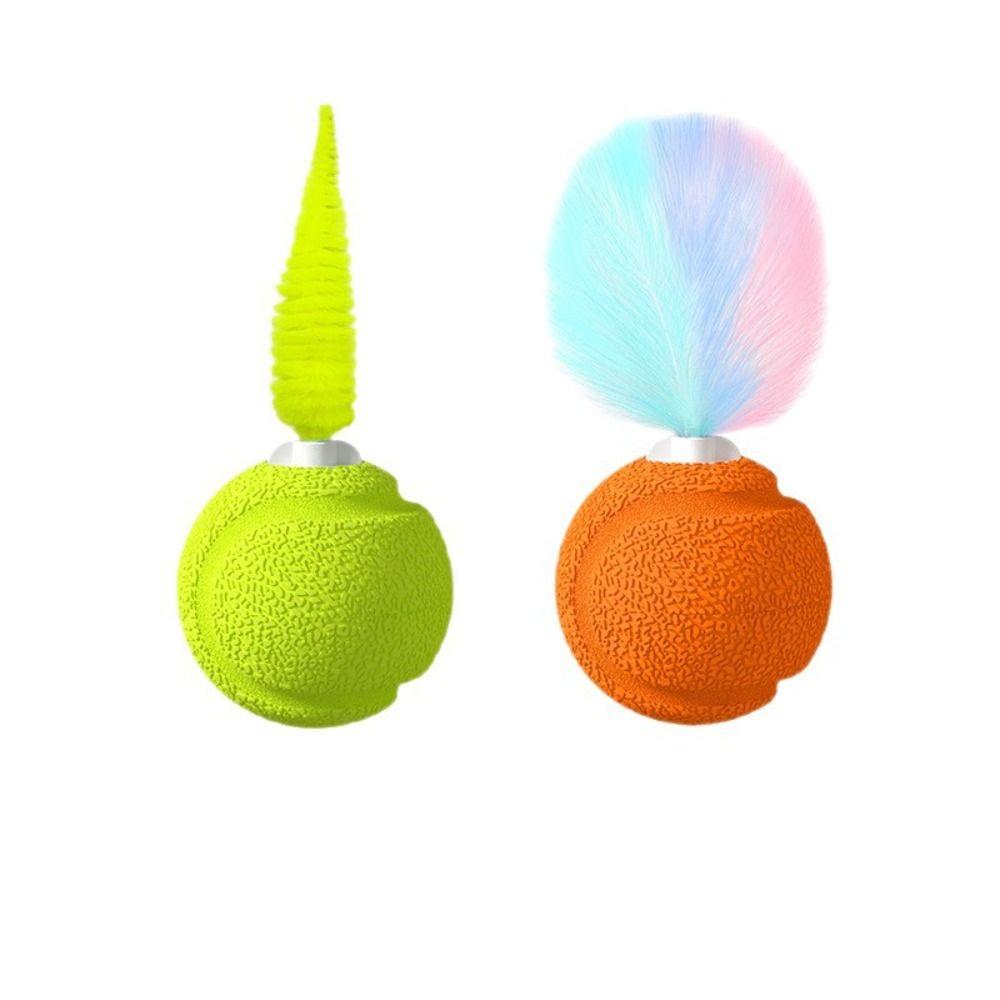 With Sound Interactive Cat Ball With Feathers Self-entertainment Training Pet Bouncy Ball TPU Interactive Cat Toy Ball