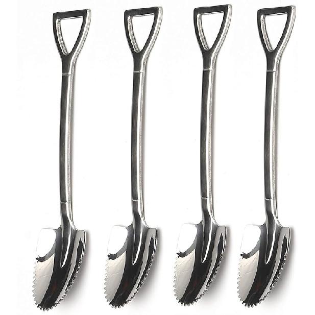 

ВАЗОН 4 шт. Мини-ложки-лопатки из нержавеющей стали, с зубчатыми краями, идеально подходят для кофе, йогурта, торта, мороженого и десерта JJ