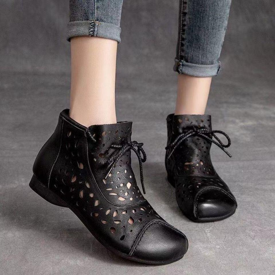 

Ботильоны для женщин, обувь из натуральной кожи, с круглым носком, на шнуровке, женские ботинки ручной работы в стиле ретро 36 чёрный