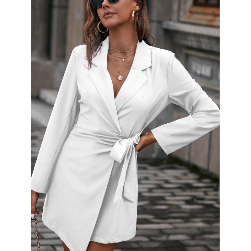 2024 European & American Fall/Winter Lace-Up Waist-Defining Candy Color Mid-Length Loose Suit Jacket