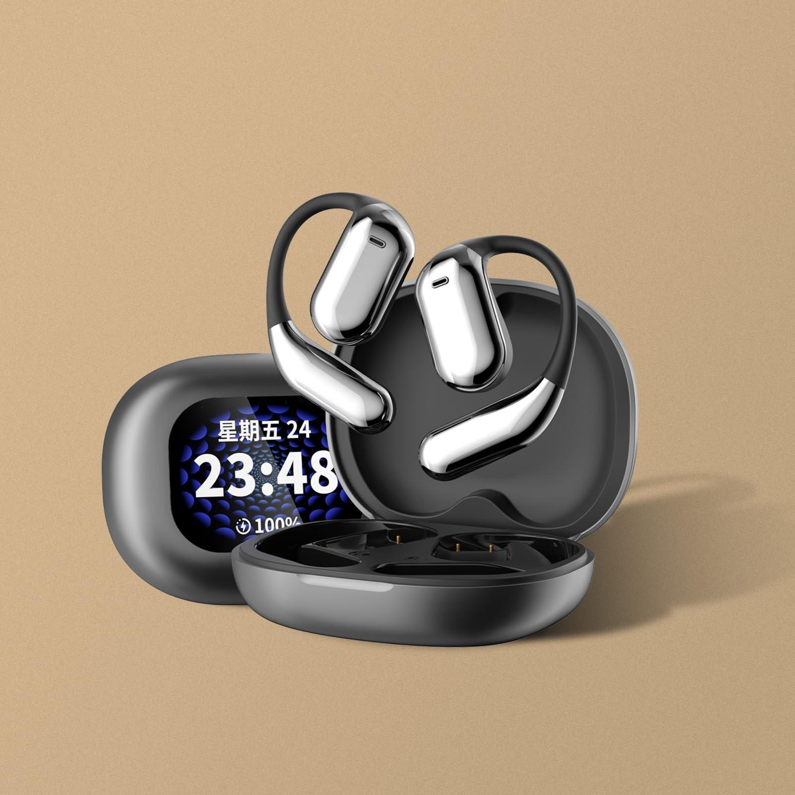 

Накладные наушники-вкладыши True Wireless Open Ear Bluetooth Ears Touch Screen Control Led Display Подходит для спортивного отдыха One Size чёрный