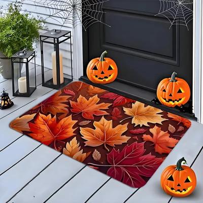 Herbst-Ahornblatt-Druck Willkommens-Fußmatte Maschinenwaschbarer Teppich für Wohnzimmer, Schlafzimmer, Küche und Wäschezimmer, Bodenmatte