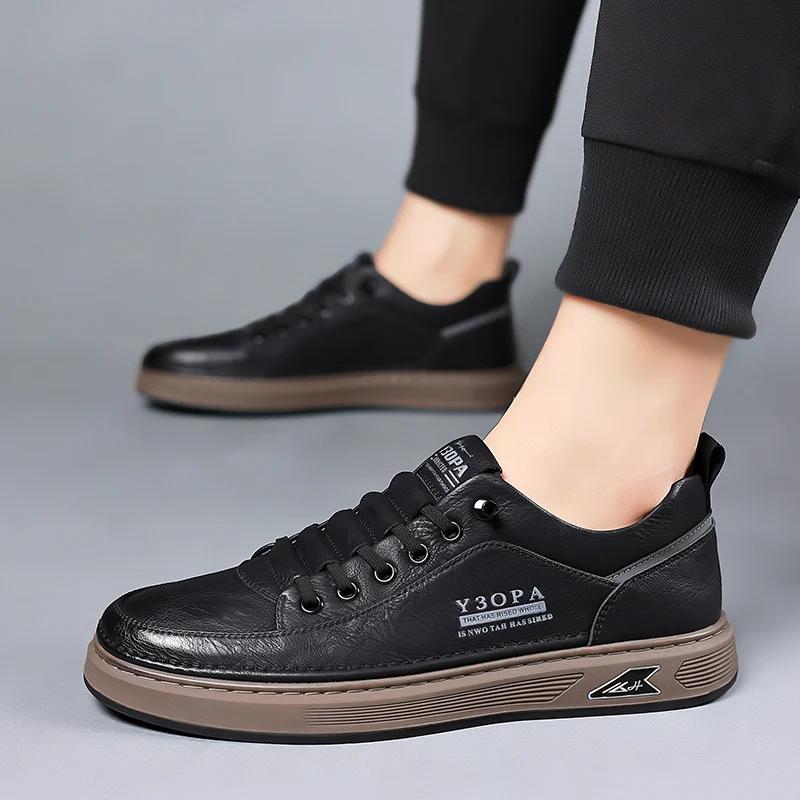 High Quality Skate Shoes Men 2024 Hot Sale Men Casual Walking Shoes Stylish Men's Vulcanize Shoes Genuine Leather Men's Footwear