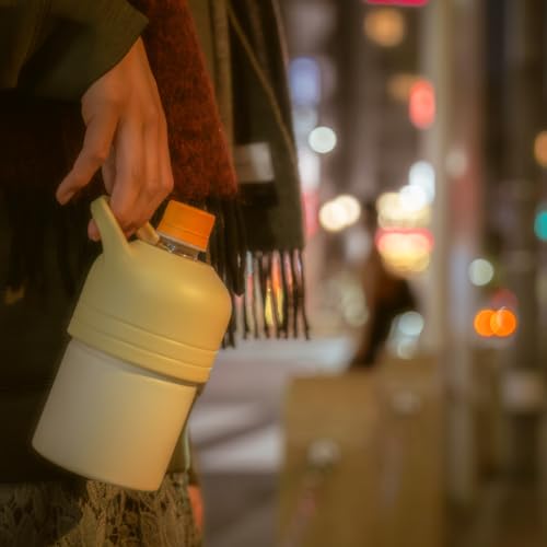 Atlas PET Bottle Holder, Insulated Water Bottle for Hot Water, Mini Size (300ml/500ml), Vacuum Insulated, Ivory, with Handle, Bottle-in-Bottle, ABIB-F