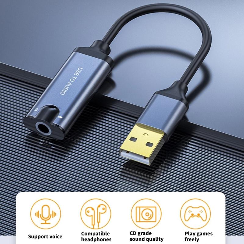 USB Sound Adapter External Stereo Sound Card with 3.5mm Headphone Microphone Port Suitable for PC Mobile Phone Laptop