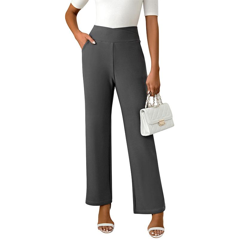 

Весенние и осенние женские брюки Cross с высокой талией, повседневные, микро-эластичные, микро-клеш брюки XXL серый