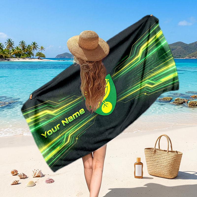 Norwich City Custom Beach Towel, Personalized Name Text Print, Football Logo Soft Quick‑Dry Towel Holiday Gift