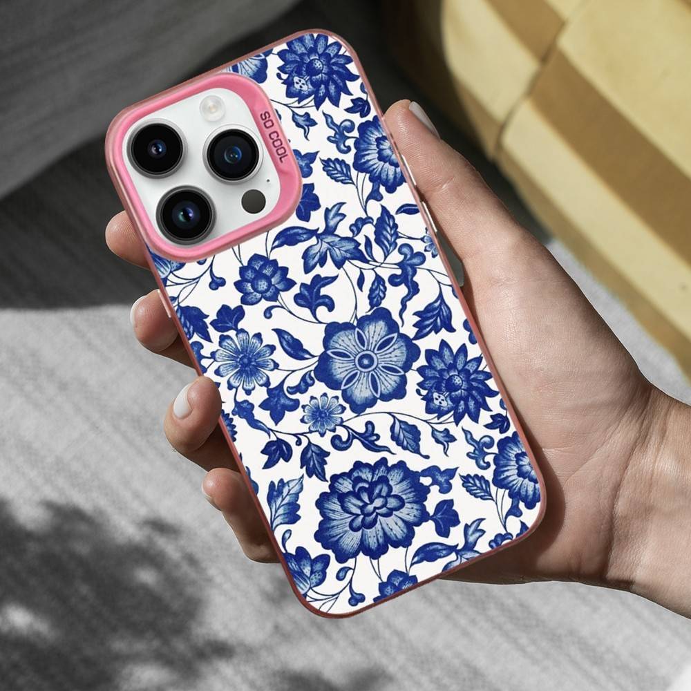 Blue White Porcelain Pattern Phone Case For iPhone 16,15,14,17,13,12,11,Mini,Pro,SE,XS,MAX Pink Matte Silicone Cover
