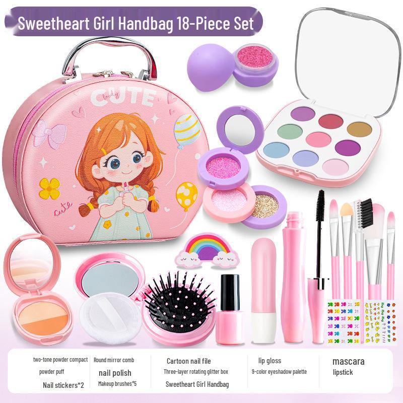 Zestaw do makijażu dla dzieci – Zestaw do odgrywania ról księżniczki – Kolorowe akcesoria kosmetyczne i torebka na toaletkę