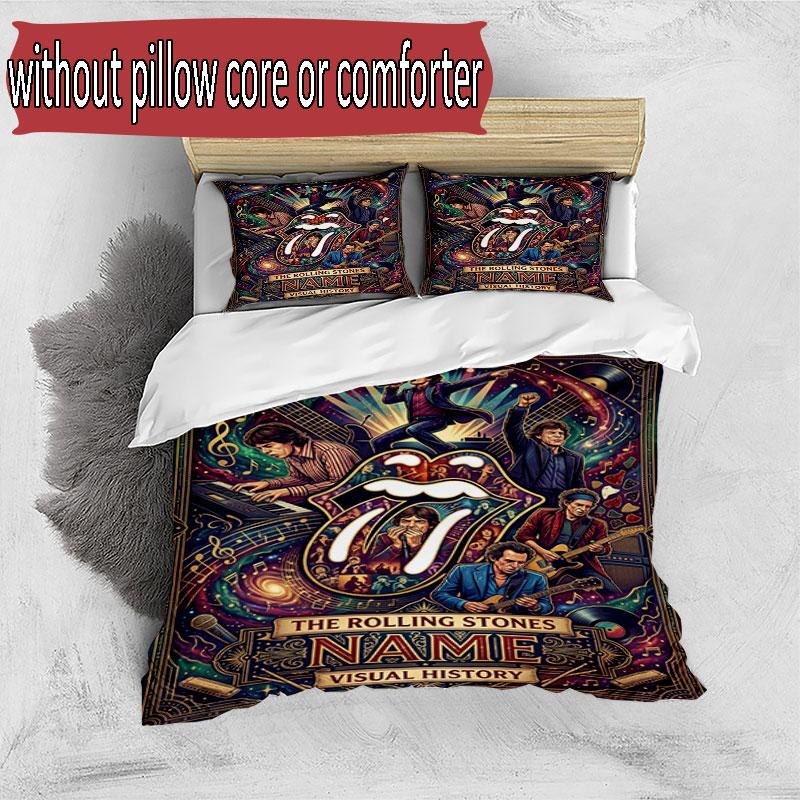 3-teiliges Bettbezug-Set (1 * Bettbezug + 2 * Kissenbezug, ohne Kern), Benutzerdefinierter Name The Rolling Stones Muster Bettwäsche-Set, Heim Schlafzimmer Dekor Geschenk