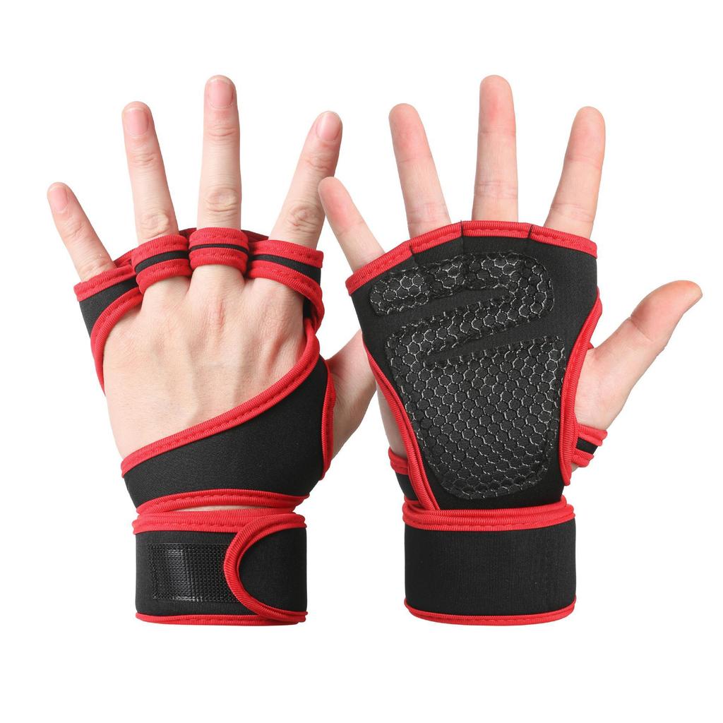 Atmungsaktive rutschfeste Fitness-Halbfingerhandschuhe mit langen Handgelenkstützen für Radfahren, Yoga und Hanteltraining