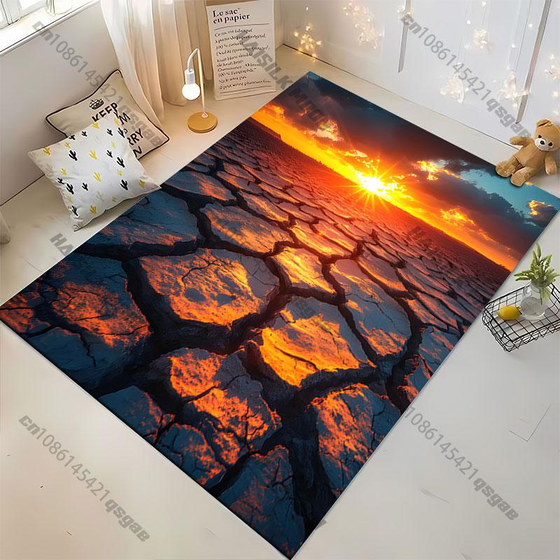 Sunset over cracked dry earth carpet Yoga living room room decor children's crawling mat doormat area rug games mat