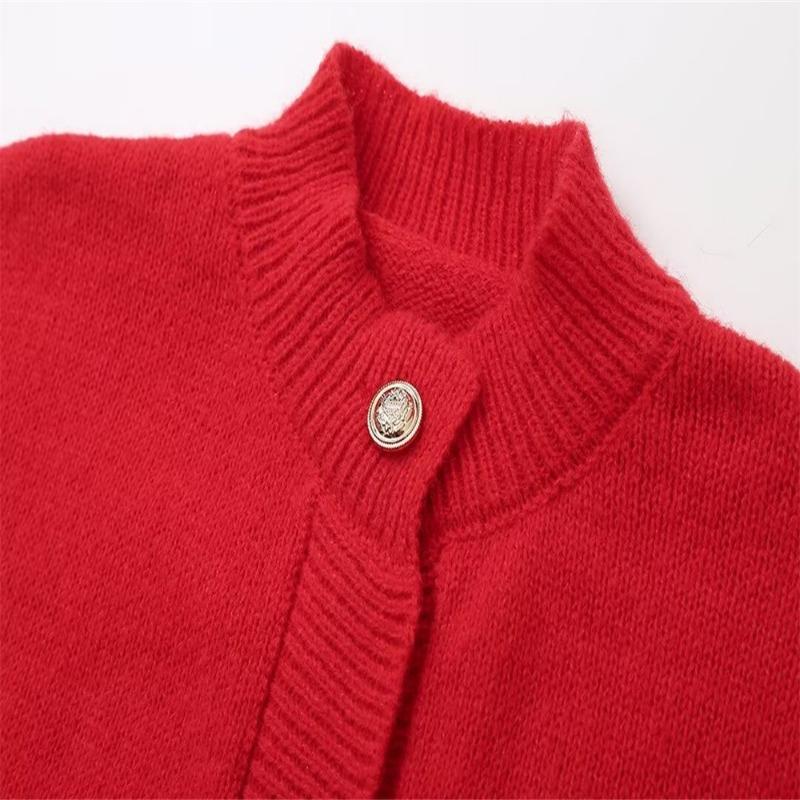 Women Solid Knit Cardigan With Faux Fur Trim Long Sleeve