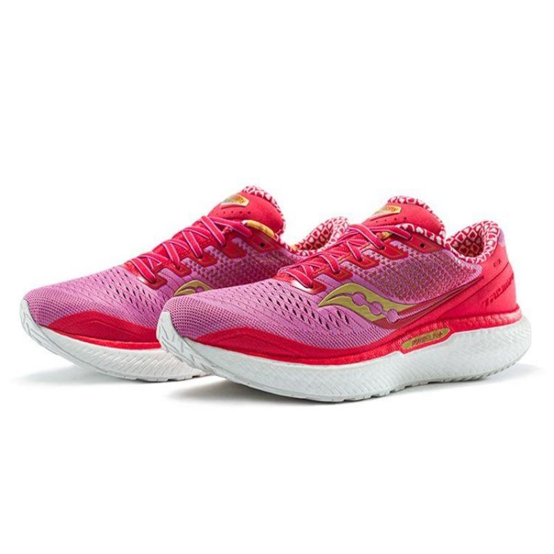 Saucony Triumph 18 women low-top running shoes pink white cushioned breathable supportive S10595-13