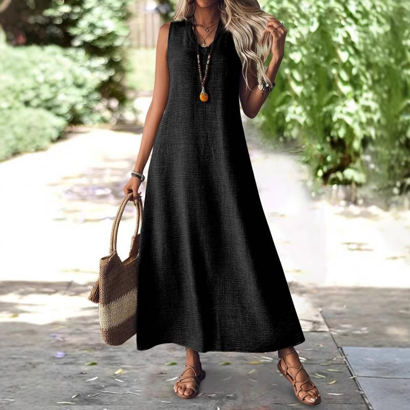 Amazon 2025 summer European and American dresses cross-border women s sleeveless V-neck back zipper jumpsuit elegant long dress S чёрный