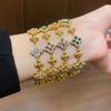 Gold-Plated Zircon Rhombus Flower Bracelet, Vintage Court Style, Exquisite Bangle, Light Luxury Jewelry, High-End Elegance.