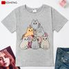 6 Cats Funny Cartoon Graphics Print Women T Shirt Ladies Short Sleeve O-Neck T-Shirt 5 Colors Harajuku Tee Shirt