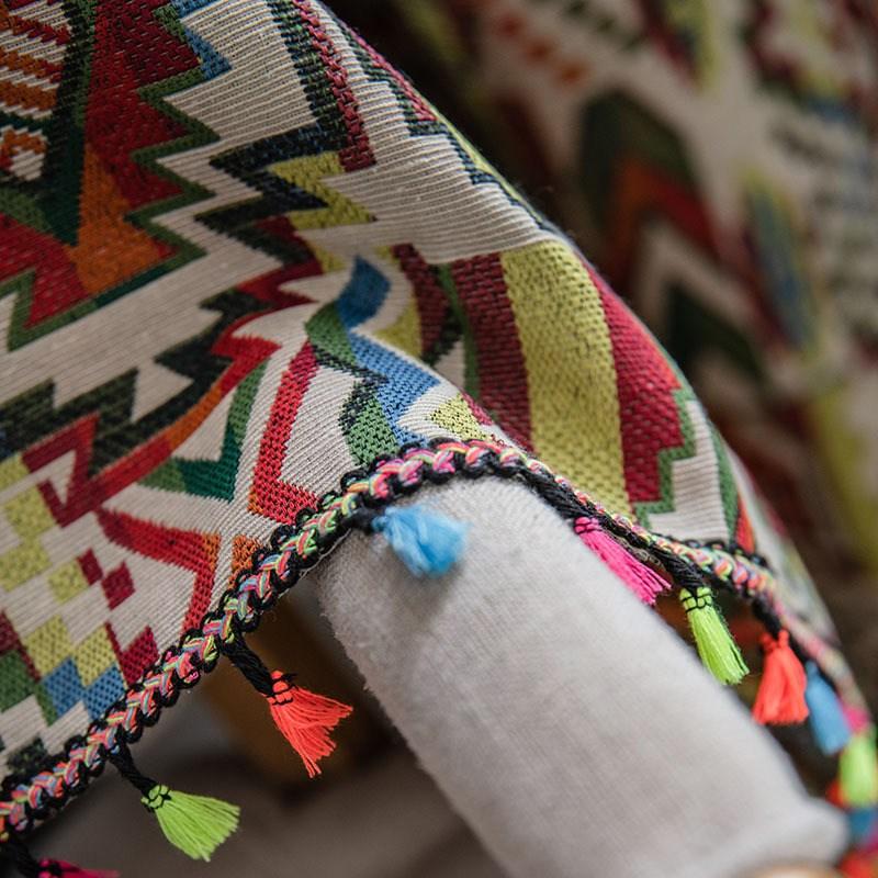 Bohemia Cotton Linen Curtain with Colorful Fringe Geometry Semi-shading Home Decor Thick Kitchen Short Curtain for Living Room