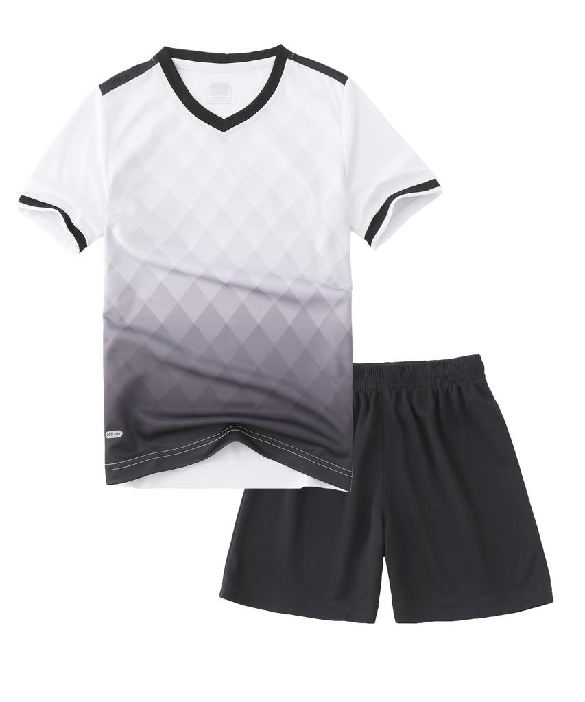 Hiheart Soccer Junior Training Short Sleeves and Breathable and Size 120 Kids' Jersey, Boys' Set, Shorts, Quick-Drying, White,