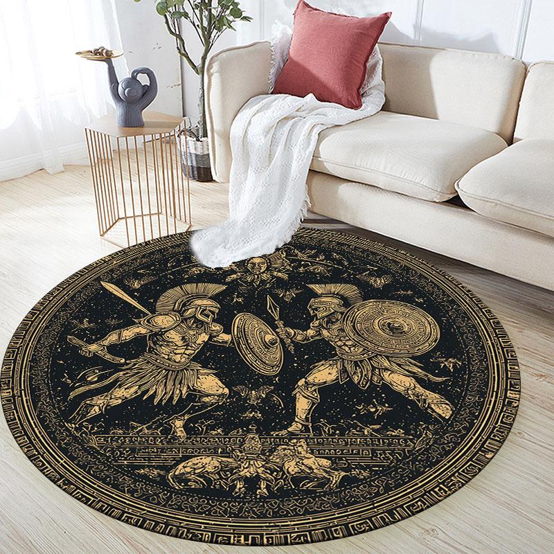 Warrior Art pattern round rug,Carpet Rug for Living Room Bedroom Playroom ,Non-slip Floor Mat,Holiday Gifts and Birthday Gifts.