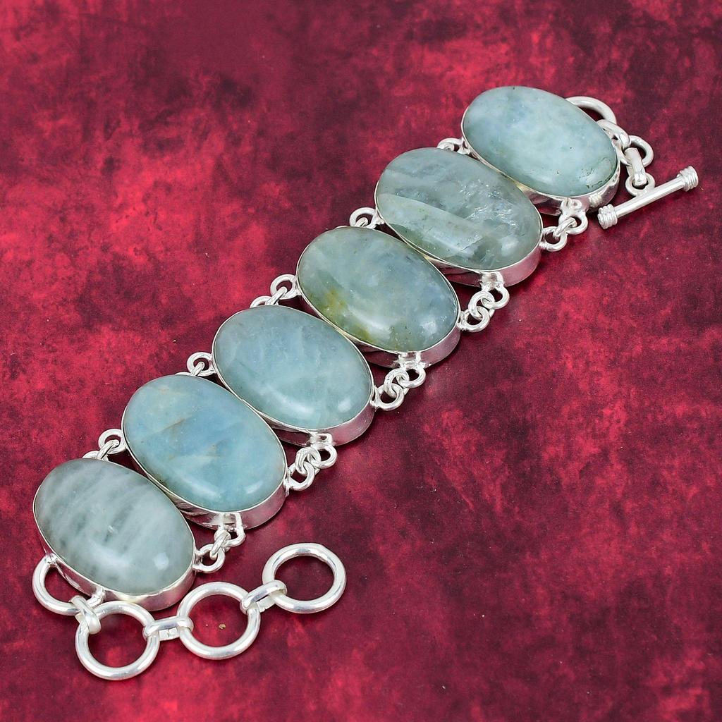 Aquamarine Handmade Latest Design Jewelry Bracelet, 925 Solid Sterling Silver Gemstone Bracelet, Gift For Mother