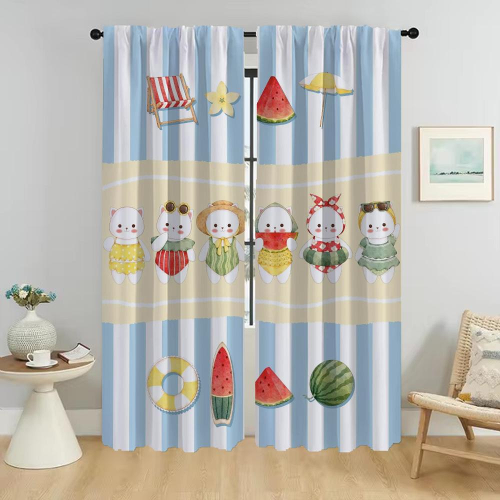 Watermelon Kitty Curtains for Living Room Curtain for Room 2 Panel Halloween Decoration Partition Home Interior Curtains Shades