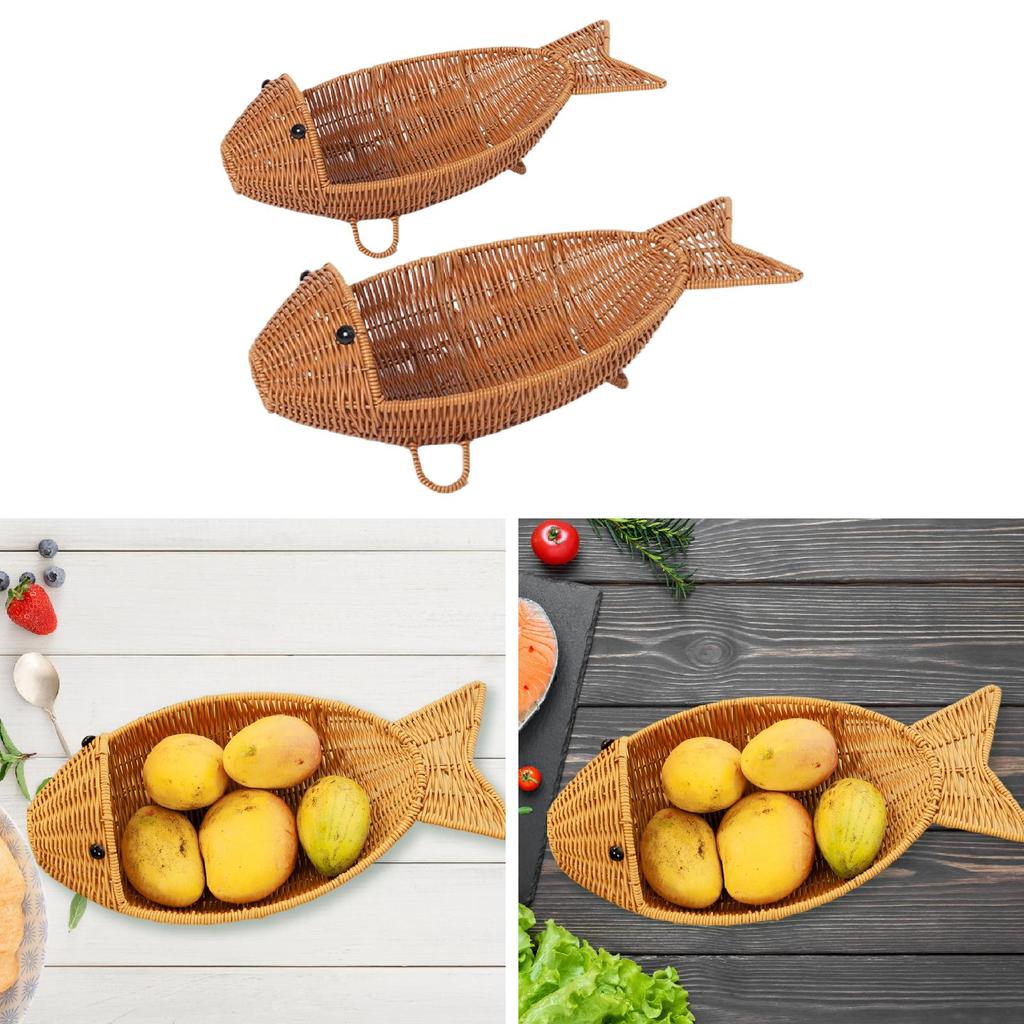 Imitation Rattan Woven Fruit Basket Storage Basket Large Capacity Decorative Practical Multifunction Serving Holder for Bread